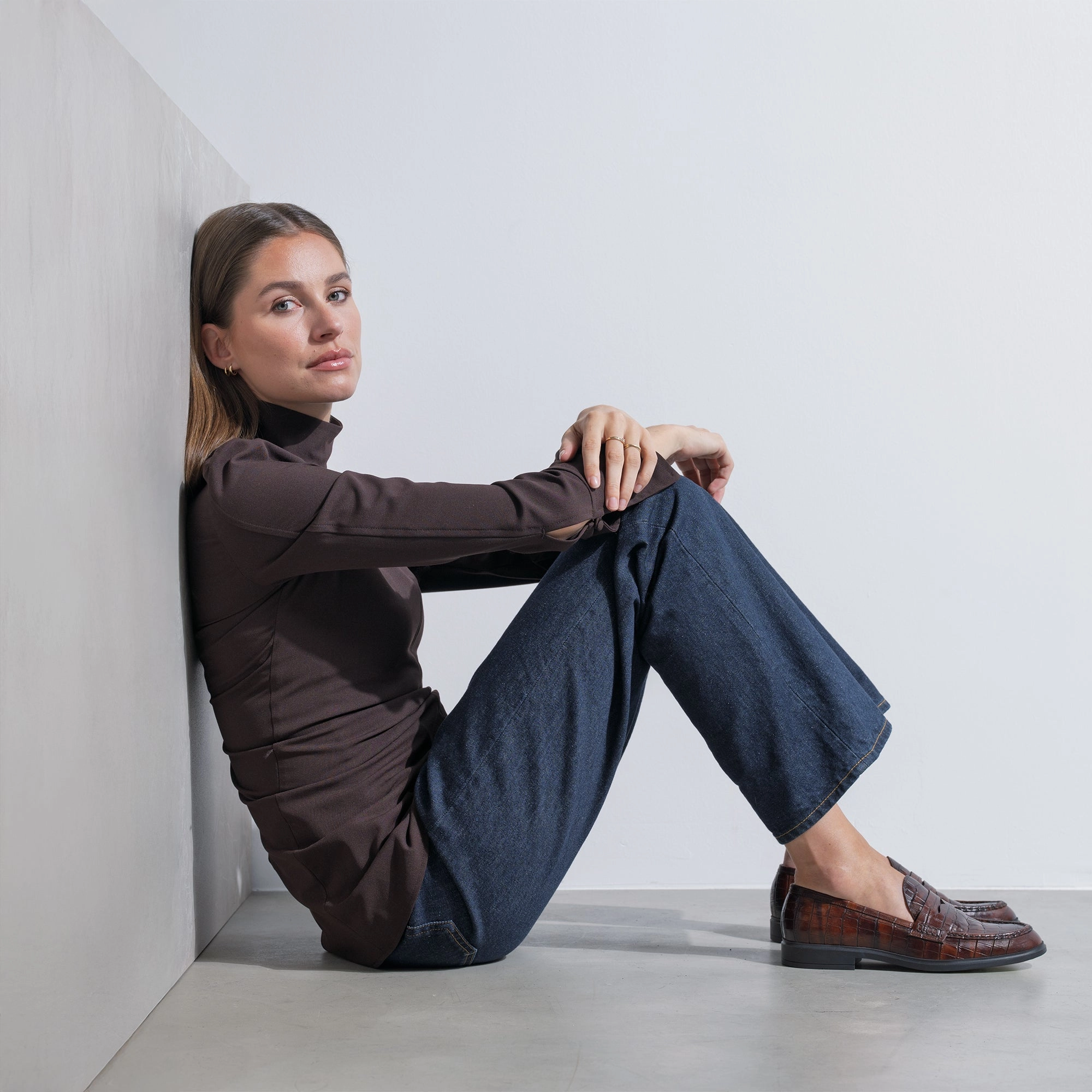 Vendme Blandine croco brown calfskin leather loafers Define Loafers