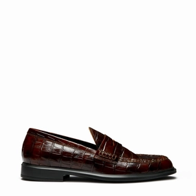 Vendme Blandine croco brown calfskin leather loafers Loafers Beach