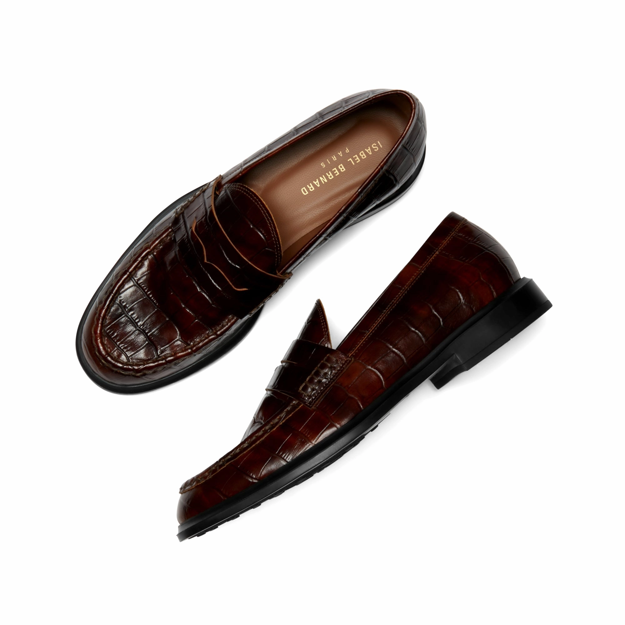 Loafers Mules Vendme Blandine croco brown calfskin leather loafers