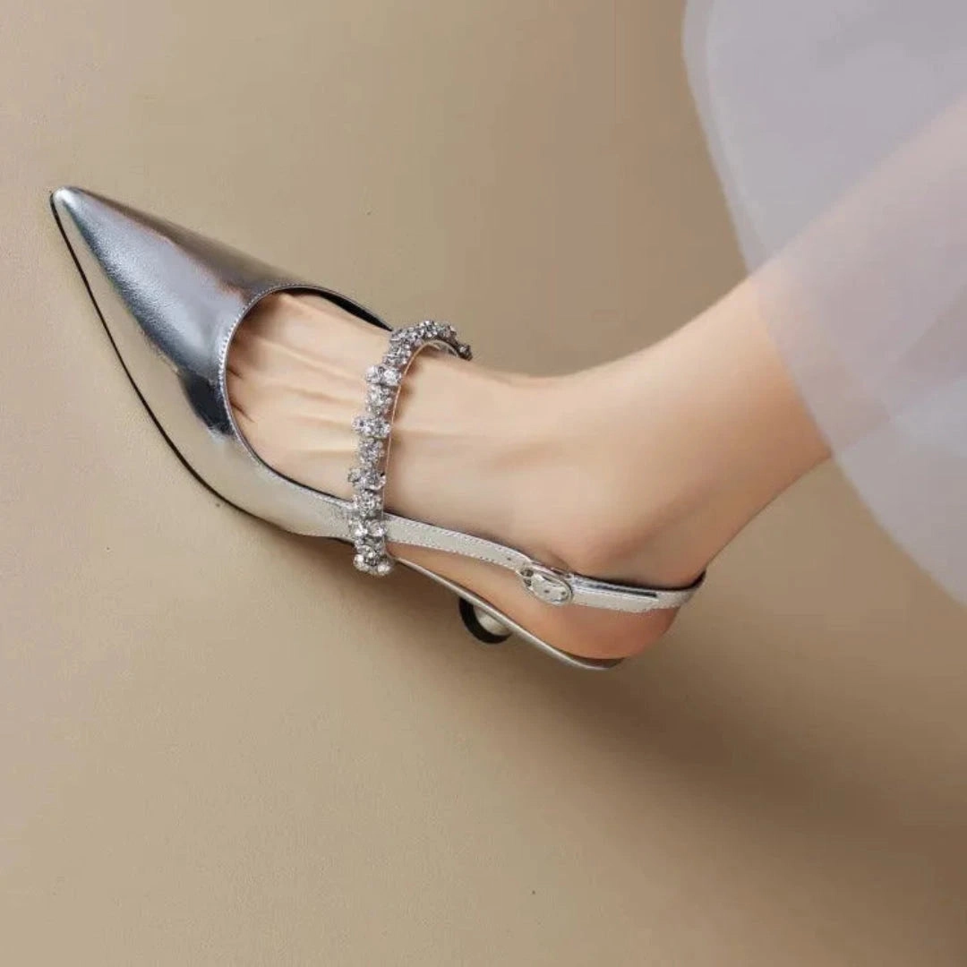 Who Wear High Heels Veronica Rhinestone Pointed Toe Slingback Heels