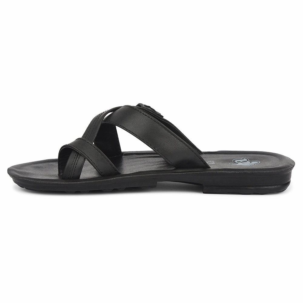 Floral Flat Sandals A-HA Black Casual Flat Sandal For Men MPU-60 By Liberty