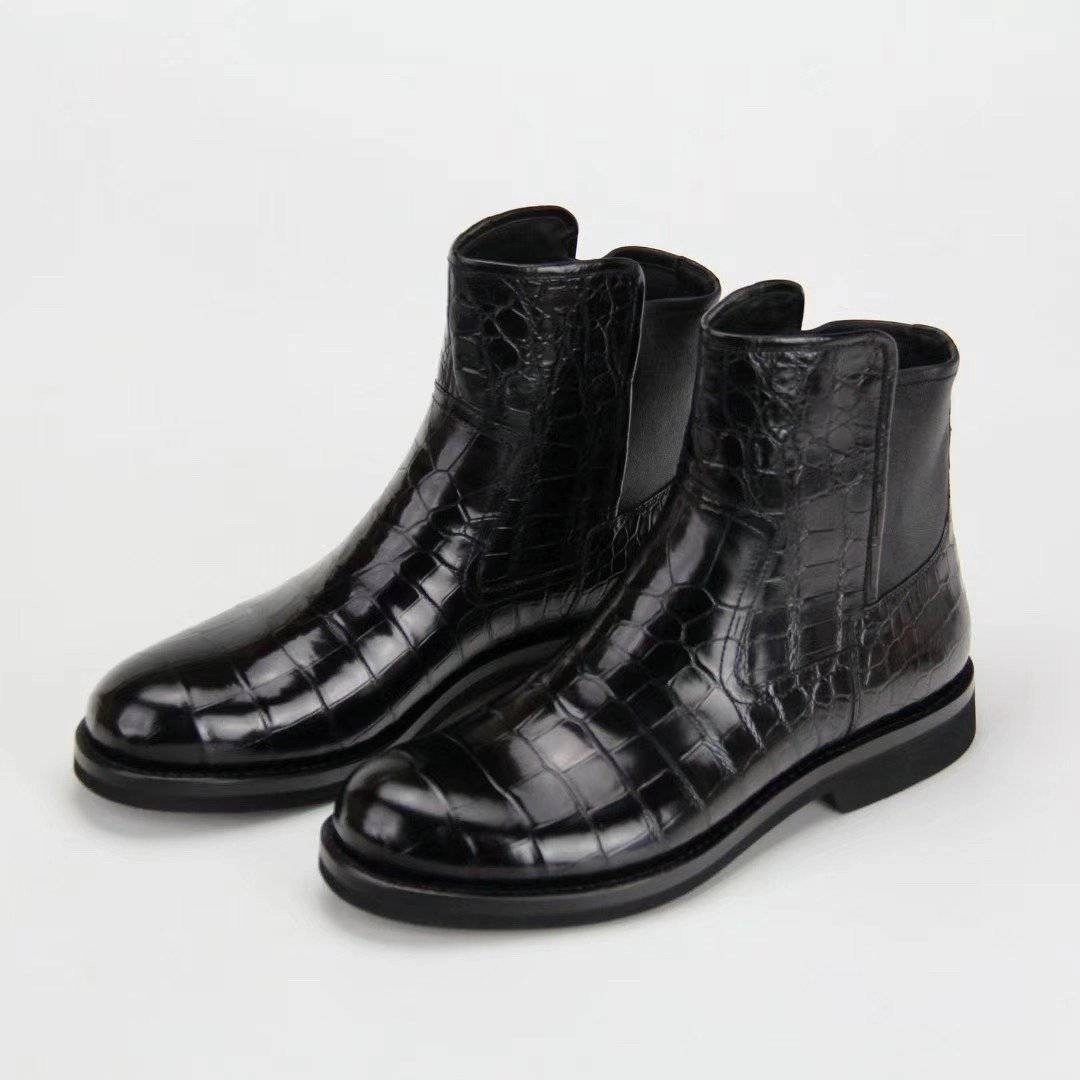 Crocodile Shoes Genuine  Crocodile Skin Leather Chelsea Ankle Boots Buckle Chelsea Boots