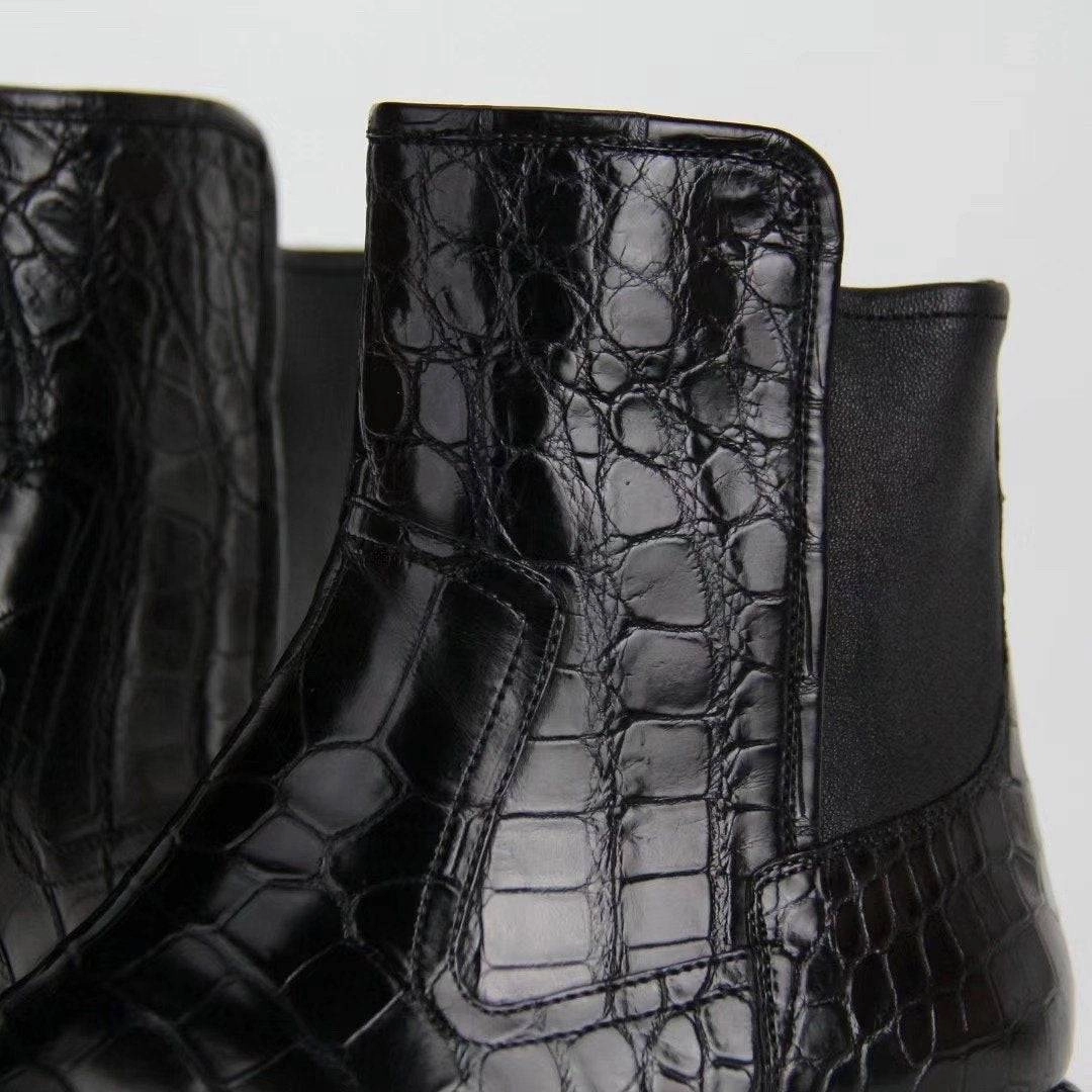 Crocodile Shoes Genuine  Crocodile Skin Leather Chelsea Ankle Boots Knitted Chelsea Boots