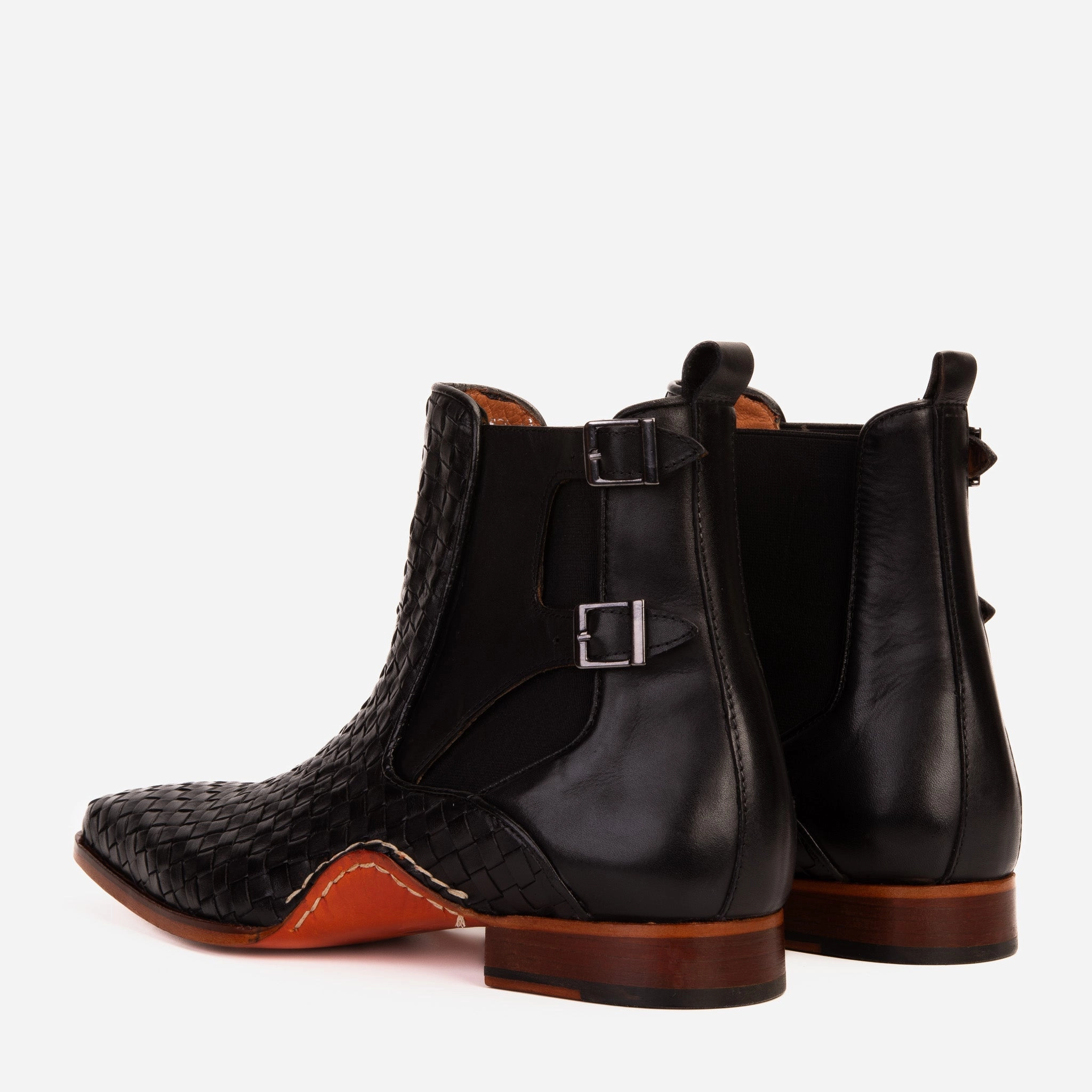 Boots Discount Code The Rolls Boot Woven Black Leather Double Monk Strap Handmade Men Shoe