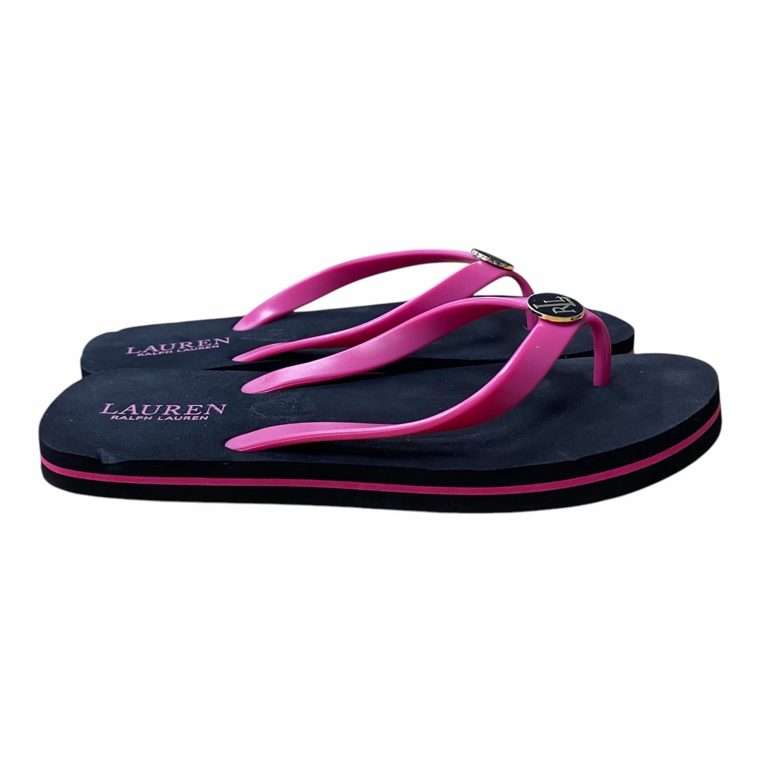 SANDALS FLIP FLOPS by LAUREN BY RALPH LAUREN In BLACK & PINK, Size: 10 Russian Flip Flops