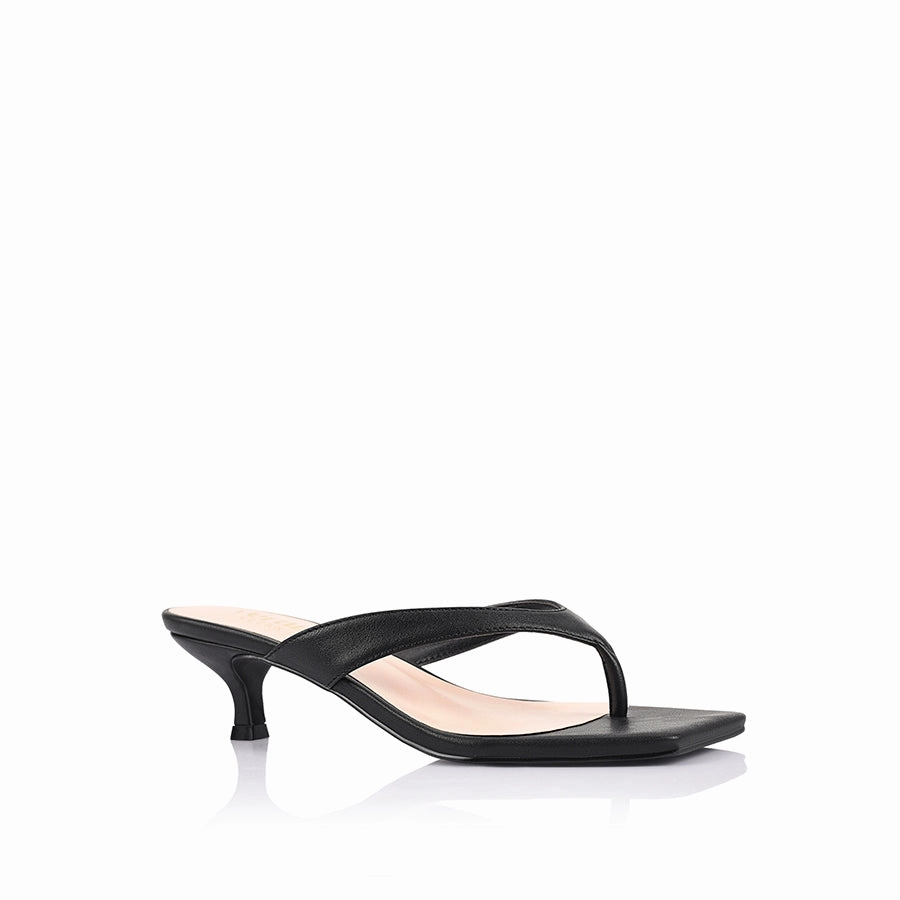 Martha Kitten Heel Thongs - Black High Heel Open Toe