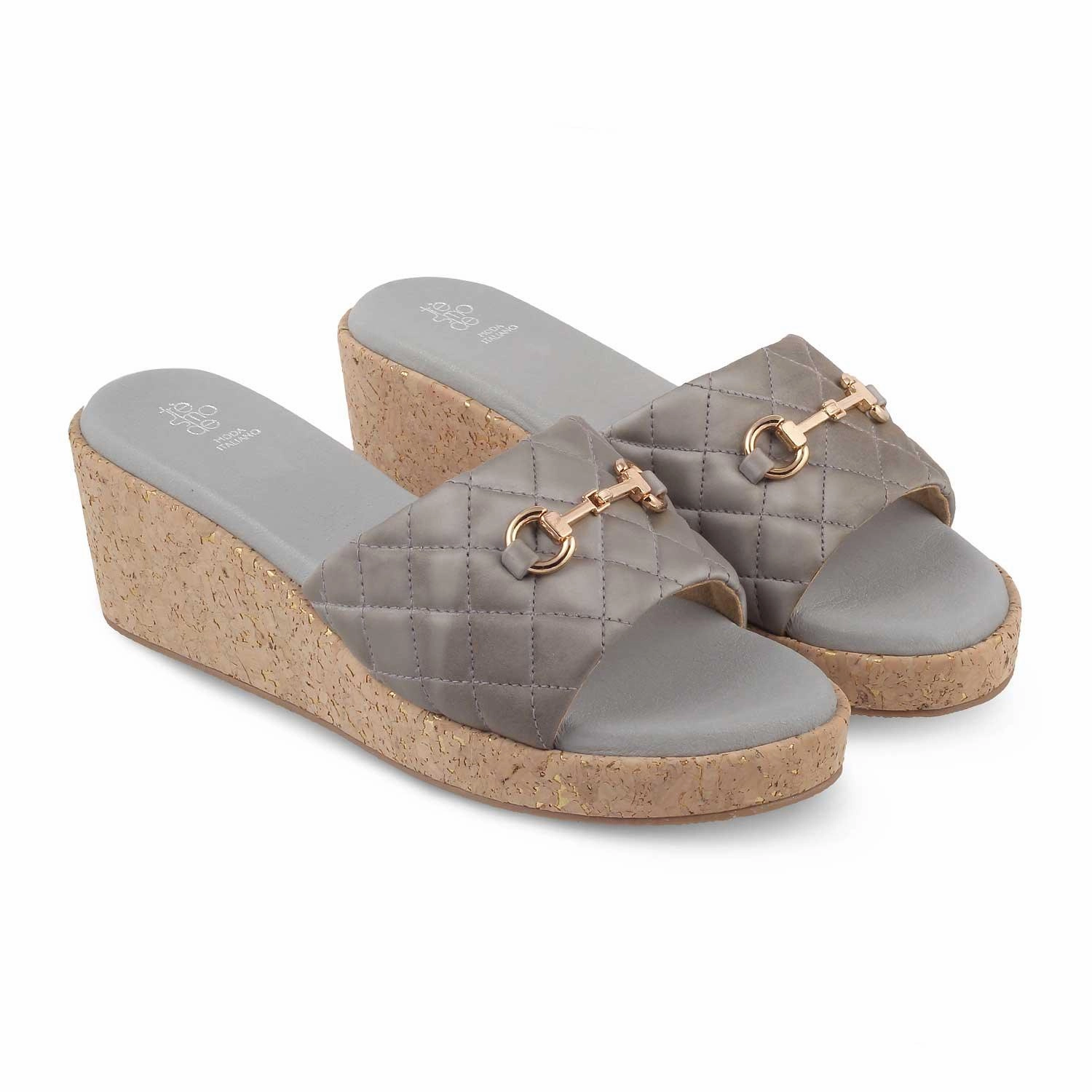 Fringe Sandals The Ela Grey Women's Dress Wedge Sandals Tresmode