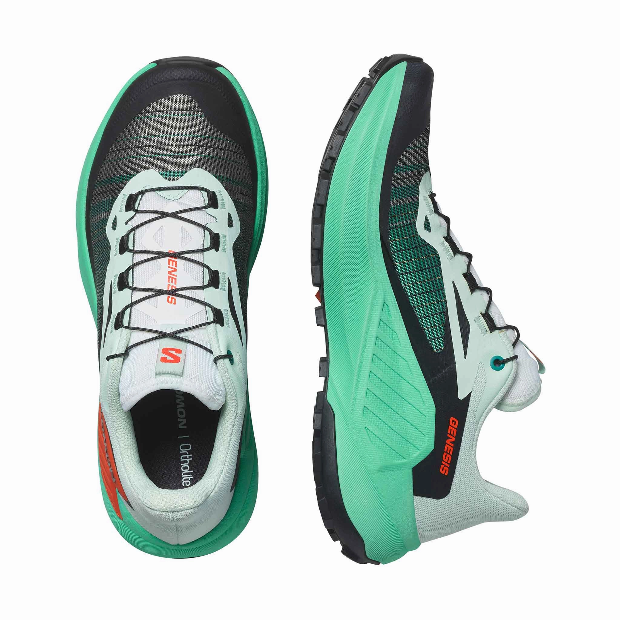 Minimalist Trail Running Shoes Salomon | Women's Genesis Running Shoes - Bay/Electric Green/Cherry Tomato
