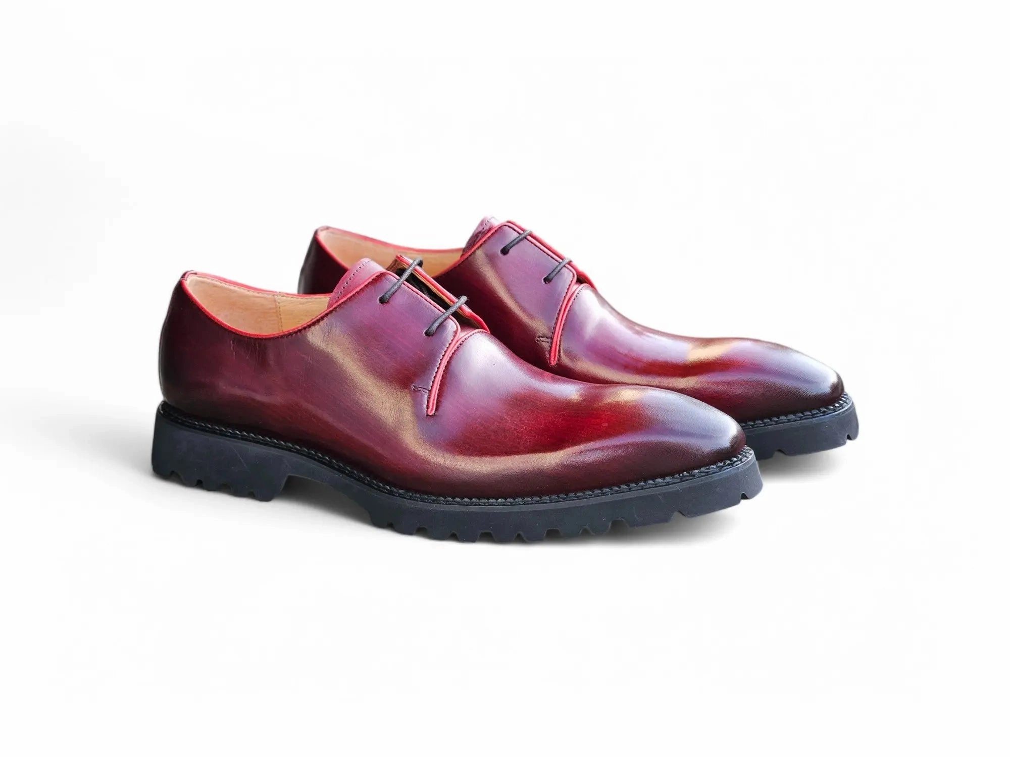 Leather Lace Up Oxford Shoes Whole Cut Derby With Lug Sole