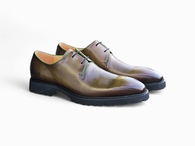 Whole Cut Derby With Lug Sole Lace Up Medallion Toe Dress Shoes