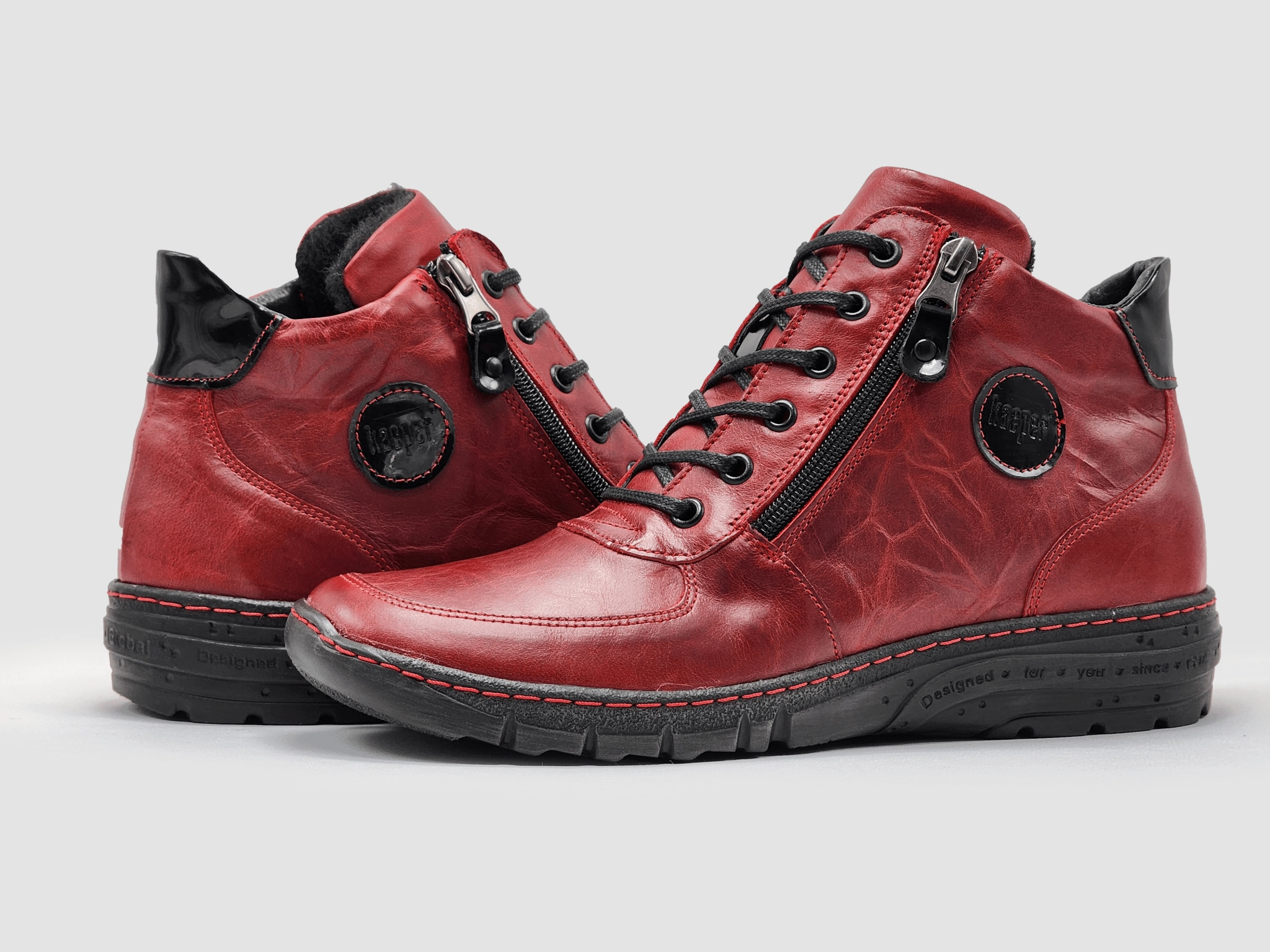 Rock Boots Women's Everyday Wool-Lined Zip-Up Leather Boots - Red