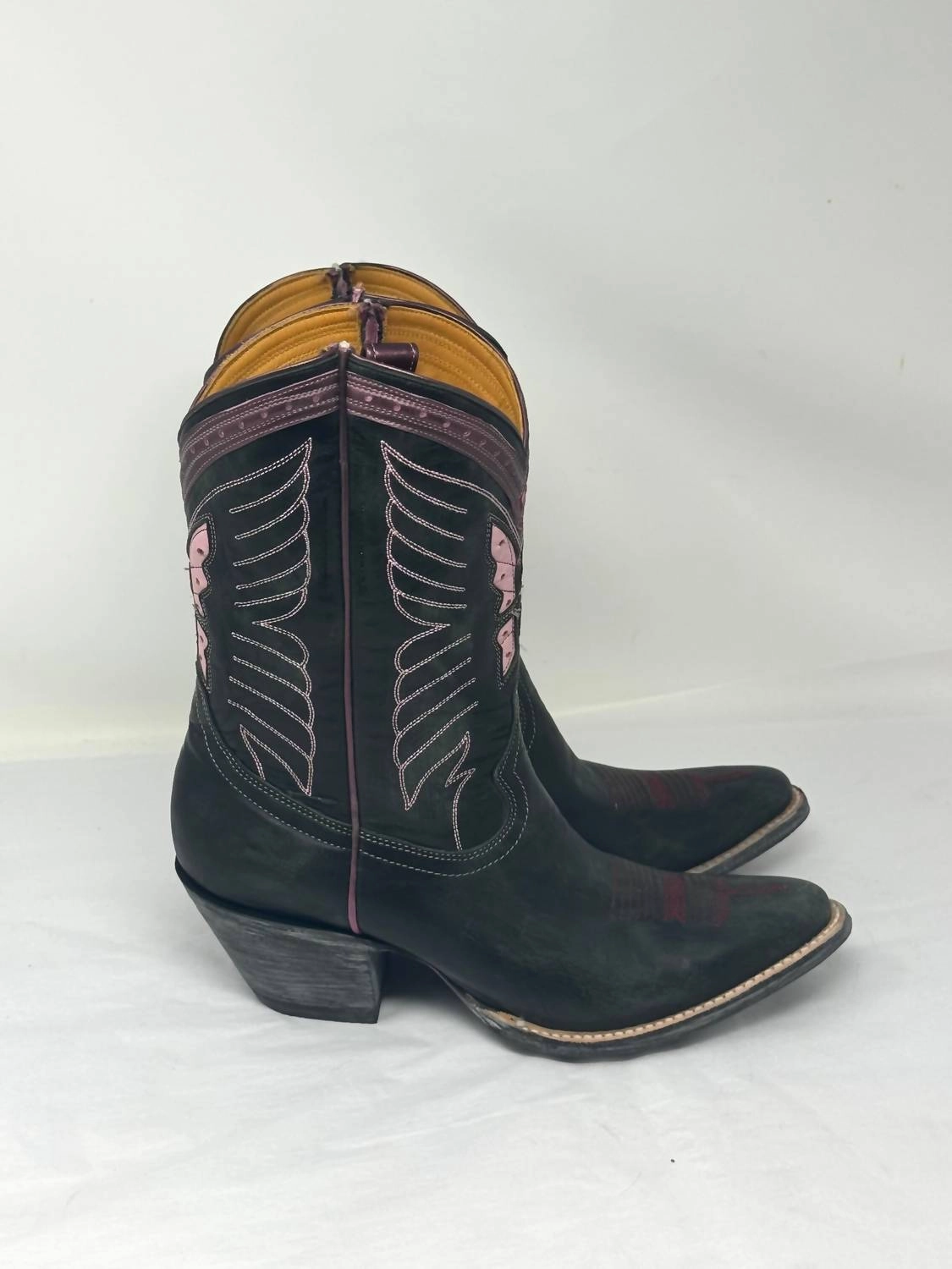 Parachute Boots Women's Leather Butterfly Cowboy Boots In Pink