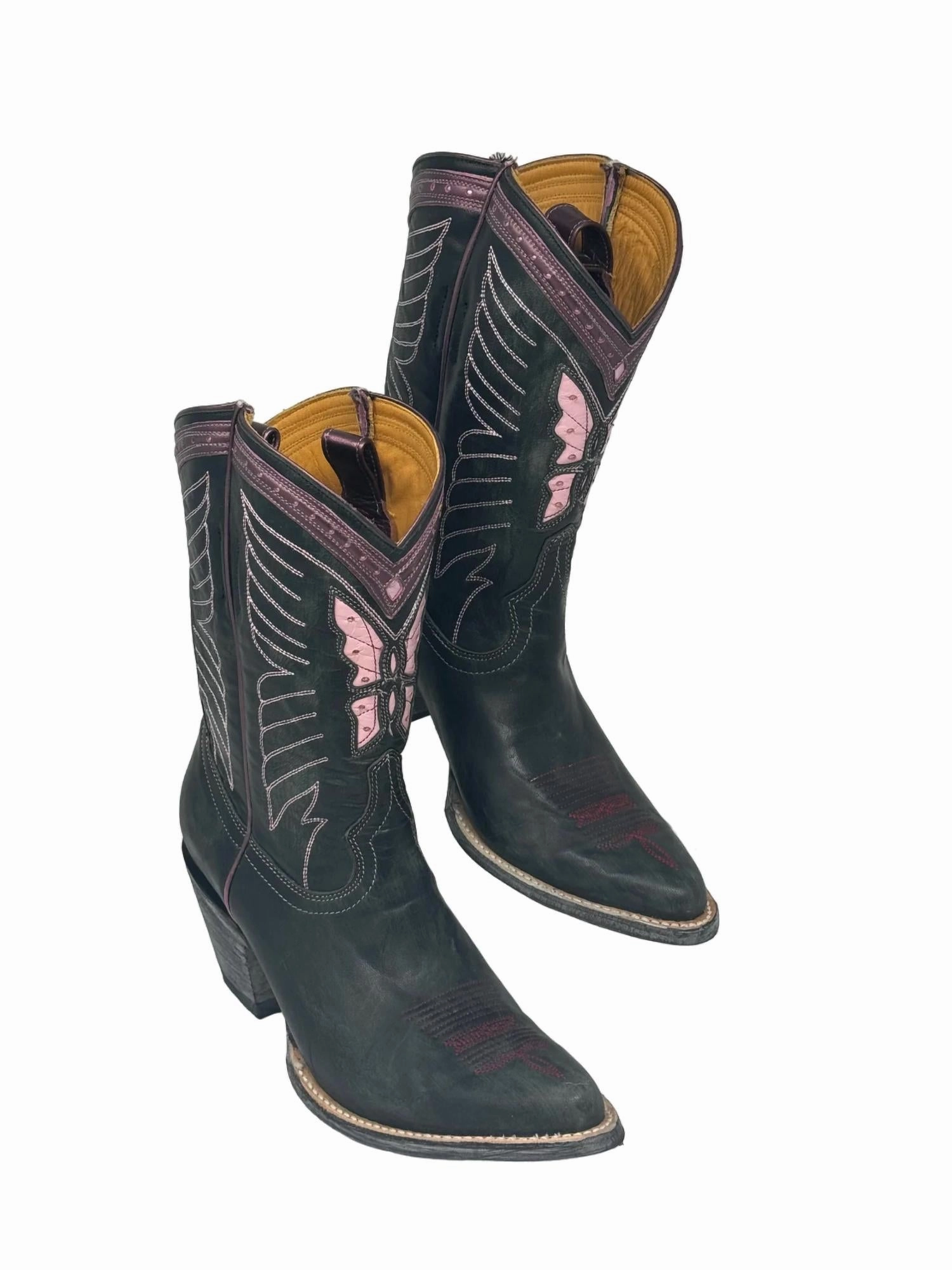 Women's Leather Butterfly Cowboy Boots In Pink Slipper Boots