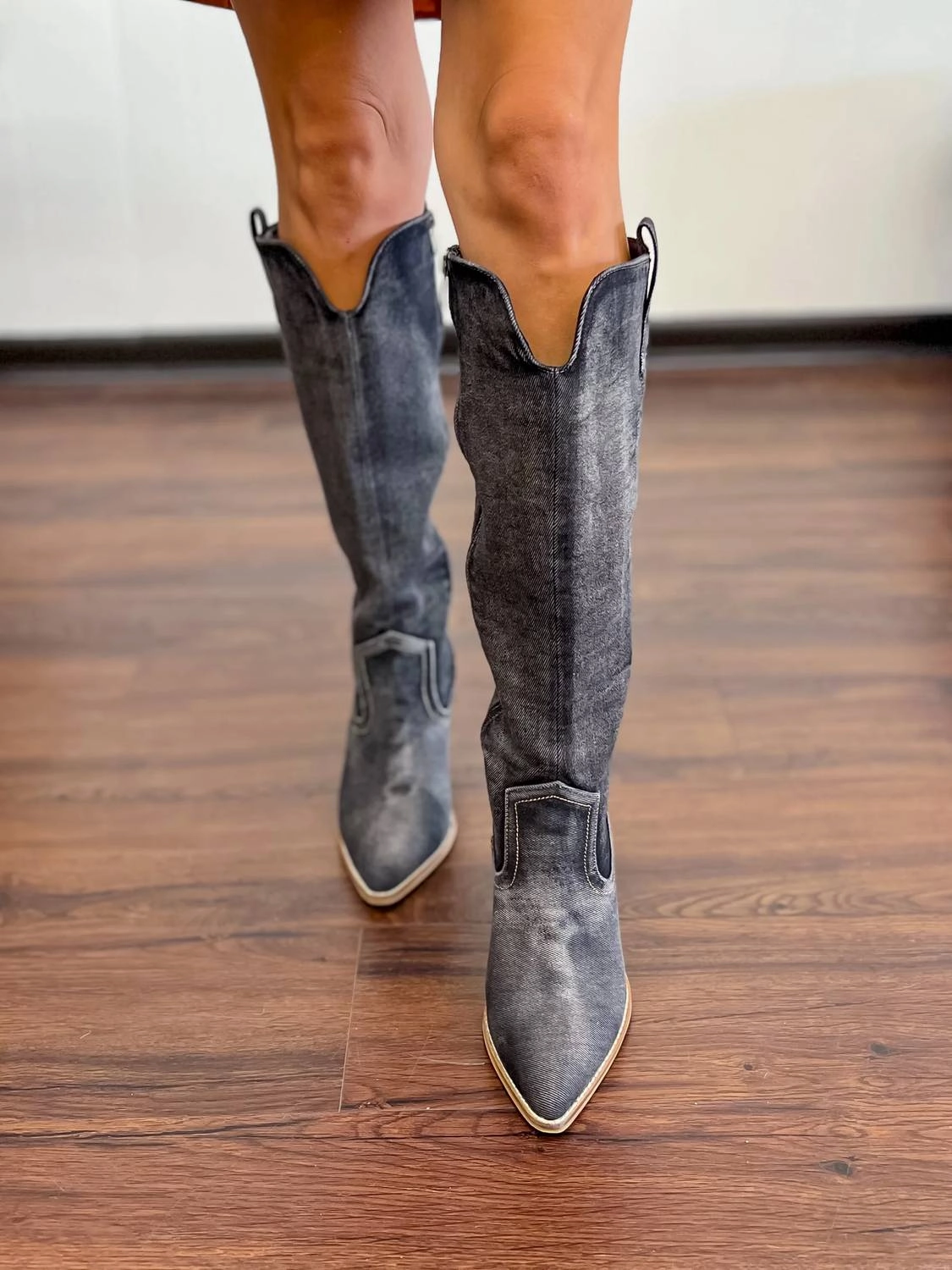 Outfits To Wear With Boots Women's Talk Is Cheap Washed Boots In Dark Denim