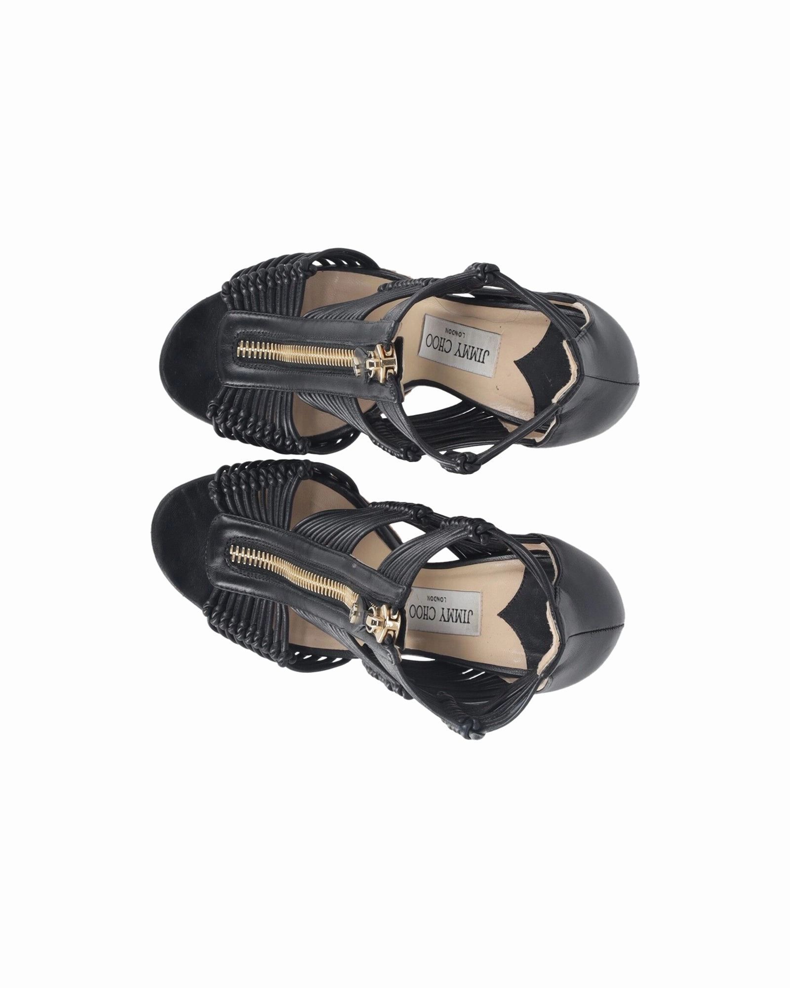 Jimmy Choo Katie Strappy Zip Front Sandals in Black Leather Closed Toe Strappy Sandals