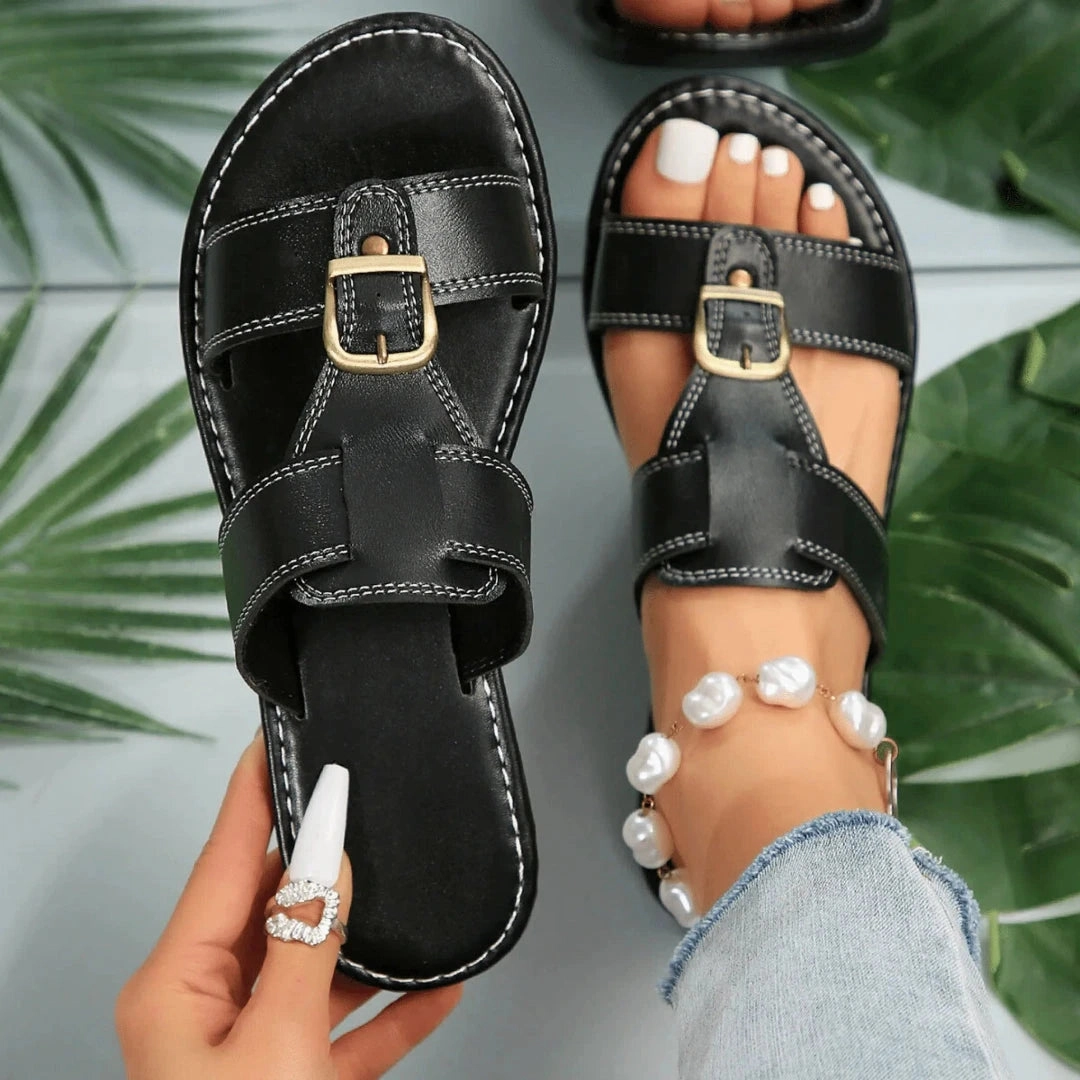 Barbados Map Neri Faux Leather Buckle Sandals