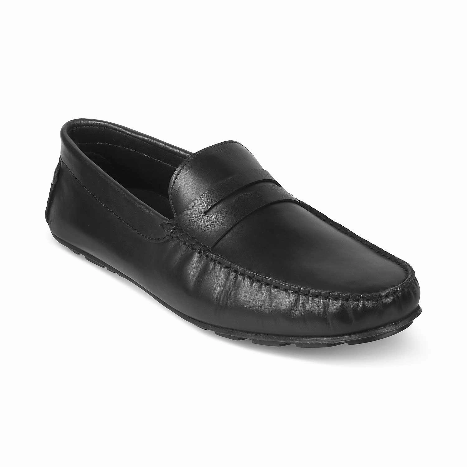 The Sloafer Black Men's Leather Driving loafers Tresmode Joggers With Loafers