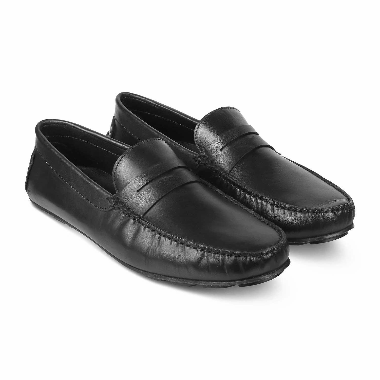 The Sloafer Black Men's Leather Driving loafers Tresmode Shearling Lined Loafers