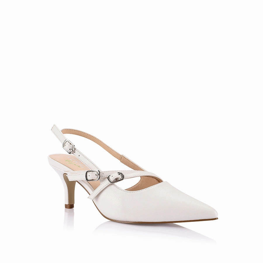 Bondage With Heels Zedd Point Toe Kitten Heels - Chalk