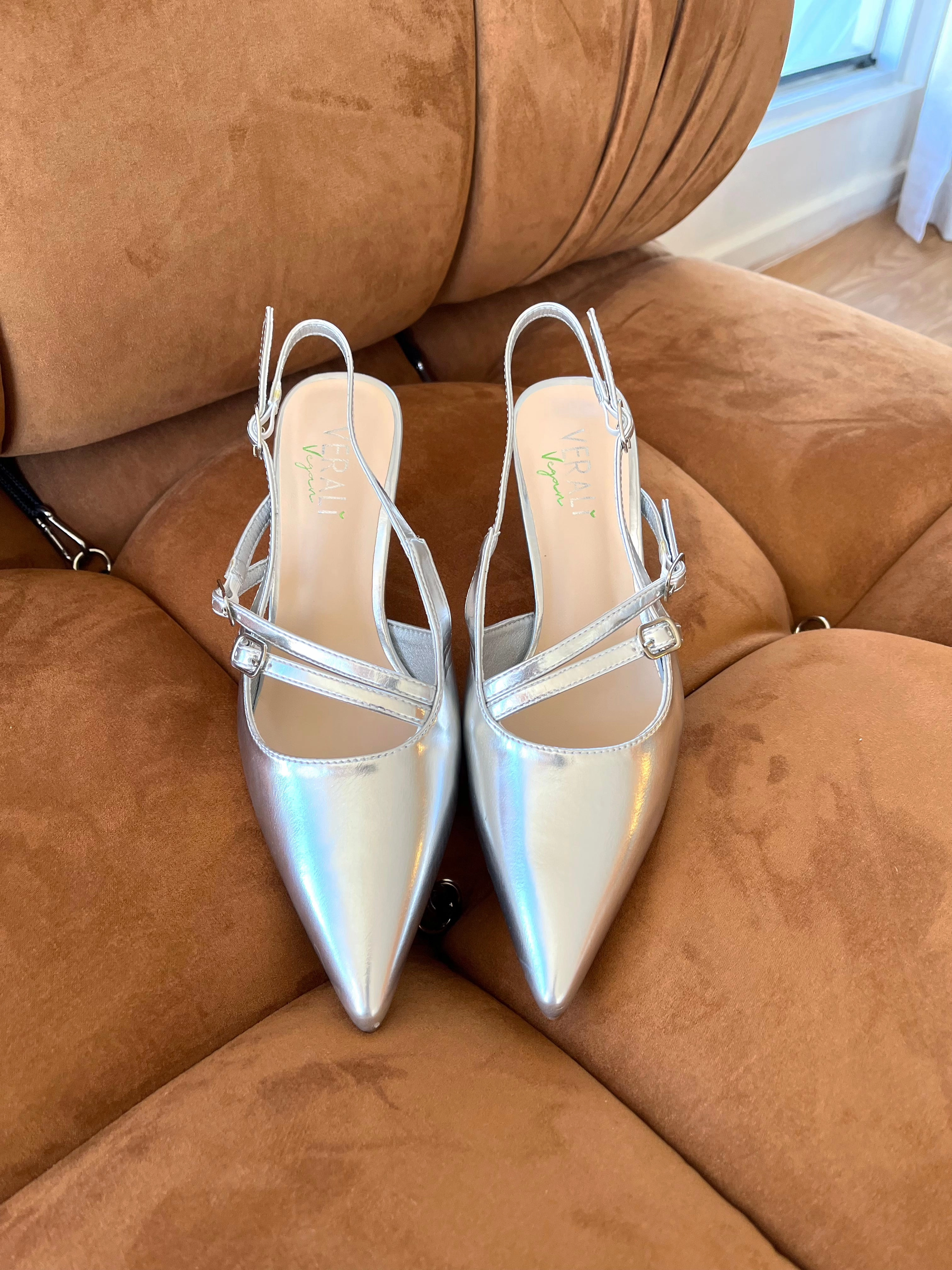 Zedd Point Toe Kitten Heels - Silver Metallic High Heel Fuck