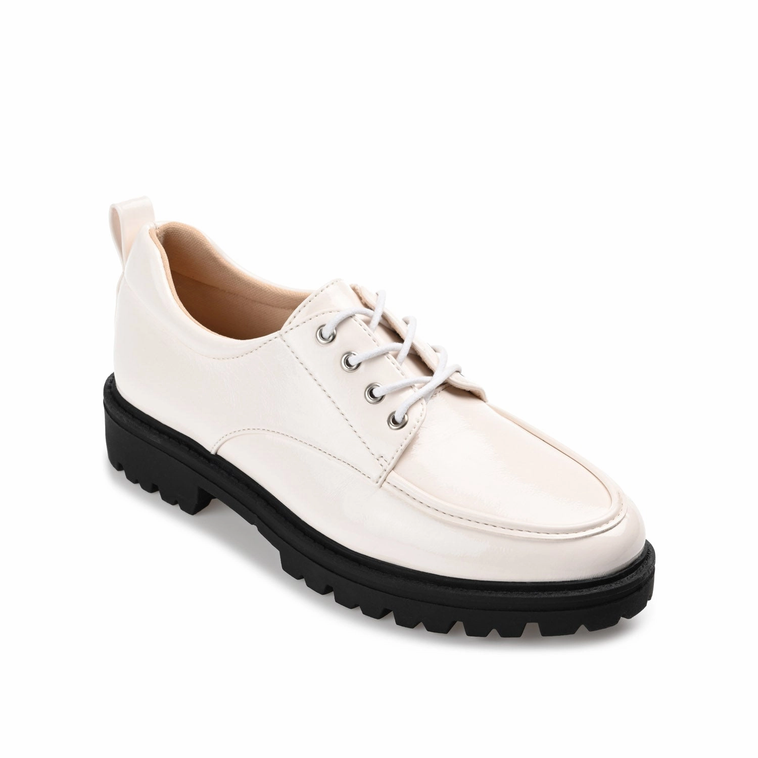 ZINA OXFORD LOAFER FLATS IN PATENT And White Saddle Oxfords