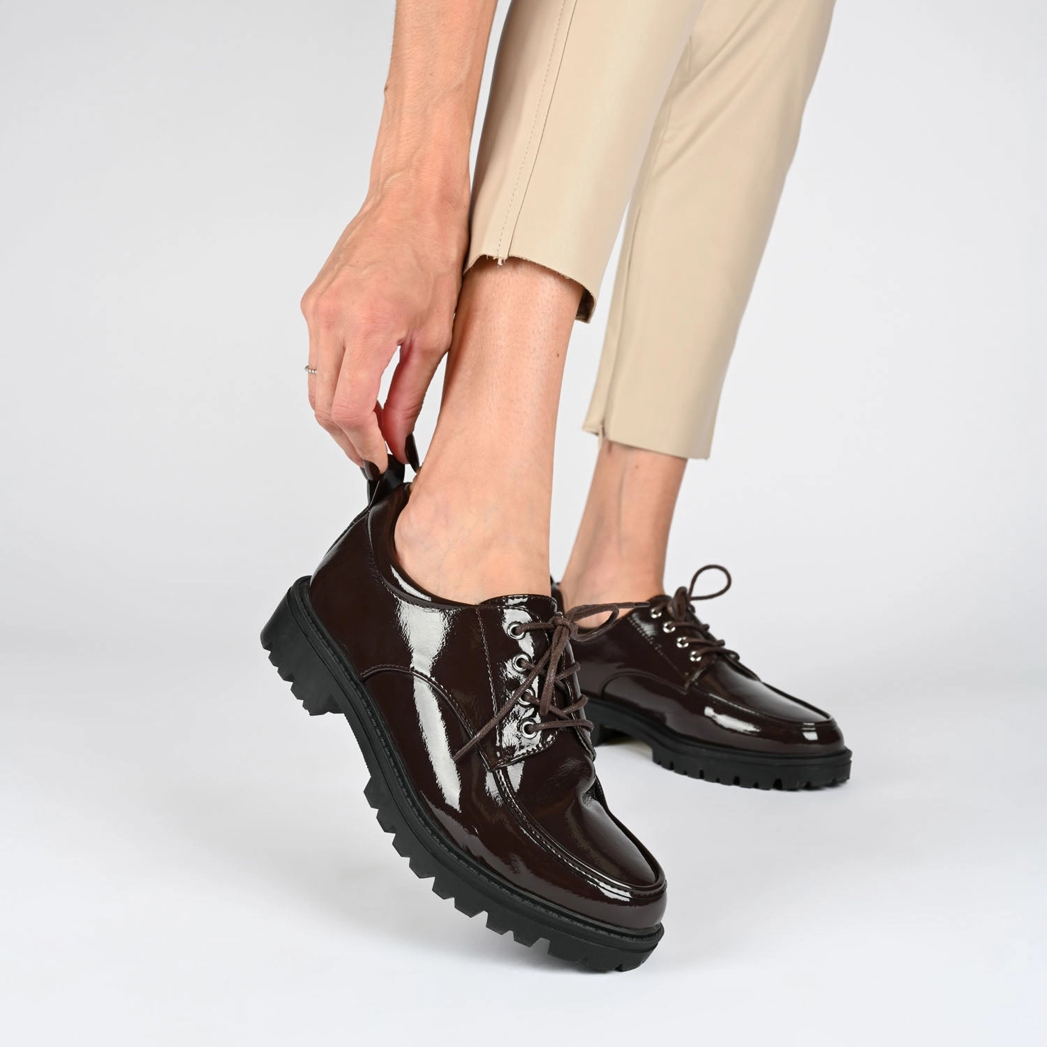 ZINA OXFORD LOAFER FLATS IN PATENT Mctavish Wingtip Oxfords